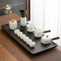 Sheep fat jade Kung Fu tea set White porcelain set Household light luxury high-end teapot Office guest tea tray teacup high-end