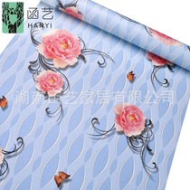 Pvc waterproof wallpaper self-adhesive 10 m European style living room TV background wall bedroom wallpaper instant refresh paste