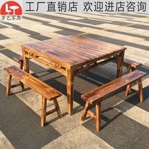 Square square square table breakfast restaurant farmhouse restaurant antique Chinese solid wood hot pot eight fairy table and chair combination