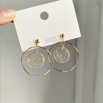  S925 silver needle Korean retro temperament fashionable gold geometric wave ring earrings female gold leaf earrings ear clip