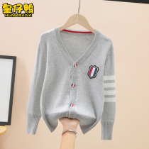  Girls sweater cardigan spring and autumn western style jacket 2021 new childrens knitwear Korean version of the middle and large childrens thin line clothing