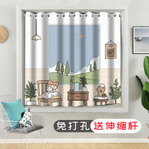 Punch-free installation blackout curtains animation childrens room bedroom window simple aisle partition curtain telescopic rod short curtain