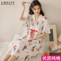 Maternity night dress large size pajamas women with chest pad 2021 new summer pure cotton cotton short-sleeved thin Japanese-style home clothes