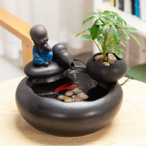Ceramic flowing water ornaments potted light ring porch office desktop waterscape lucky small fish tank creative fountain gift