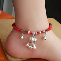 This years fashion red agate anklet womens Tibetan silver red rope anklet Bell anklet more than year