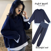 Pregnant women autumn suit Net Red fashion spring and autumn long sleeve Korean version of loose sweater fake two long coat women