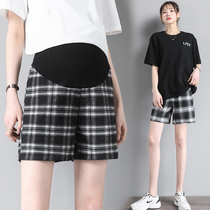 Maternity shorts Womens summer wear thin casual loose plaid five-point wide-leg sports tide mom bottom pants