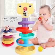 Baby early education puzzle for boys and girls stacked tower turn around music 0-1 years old 3 baby track rolling ball circle childrens toys