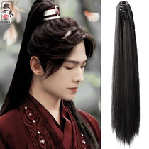Ancient costume wig Tiger Mouth grab clip ponytail long straight hair claw clip style Hanfu men ancient style Knight hair bun COS film and television