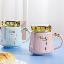 Creative ceramic drinking cup personality trend coffee mug with lid spoon large-capacity milk cup men and women tea cup