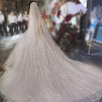 Long veil bride simple atmosphere main wedding dress super long tail 5 white champagne starry sky shining headdress forest system