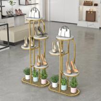 Window display shelf bag shoe rack clothing shop gold iron floor-standing display rack storage shelf