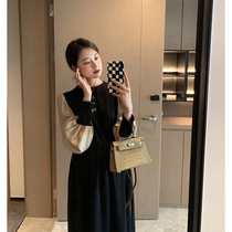 Pregnant women's clothing autumn and winter clothing foreign style fashion stitching knee-high belly does not show delicate elegant pregnant women's dress spring
