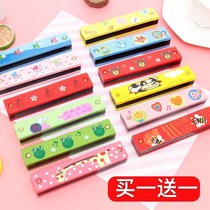 Buy 1 send 1 student wooden mouth organ 16 hole double row cartoon piano kindergarten early education beginner playing musical instrument toy