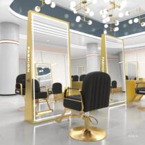 LED hairdressing shop mirror table floor-to-floor cutting perm mirror barber shop net red hair salon special double-sided with lamp against wall