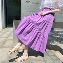 Purple skirt women Summer 2020 new A pleated skirt slim high waist cake skirt White small long skirt