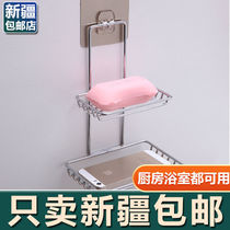 Xinjiang department store creative seamless paste bathroom soap holder stainless steel soap holder double drain soap box storage rack