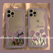 ins purple tulip flower mirror apply iphone13promax apple 12 phone shell iphone11 small crowdx xr makeup mirror xsmax female 7 creation