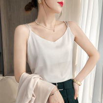 Silk camisole womens 2021 summer new slim inner tie bottoming shirt wild double shoulder strap V-neck beauty back top
