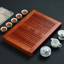 Huali simple small tea tray Household simple tea table one person solid wood water storage tea sea tea set tray Drain water and dry foam
