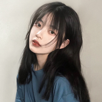 Wig female medium and long hair net red summer simulation black long straight hair full headgear comic bangs lolita wig set