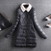 Fashionable and light down jacket women 2021 new long white duck down autumn and winter explosive Lamb hair thin coat