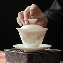 Dehui Zhang Lijiao master hand-painted ceramic white porcelain sheep fat jade handmade husband single large home three Cai Cup Tea Cup