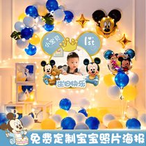 Mickey Minnie male and female mouse baby one year old 1 birthday layout custom poster decoration scene photo background wall 2