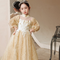 Girls birthday dress high-end childrens princess dress puffy gauze flower girl wedding girl piano performance autumn