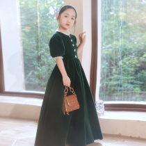 Childrens evening dress female green princess dress 2021 New Girls High-end birthday piano performance costume autumn