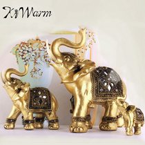 KIWARM 3 Size Golden Elephant Trunk Statue Lucky Figurine Gi