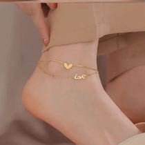 Explosive Net red anklet Korean simple creative personality titanium steel does not fade cute girl heart love double chain