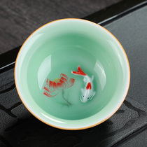 Celadon tea cup vivid green emerald fish ceramic tea set acc