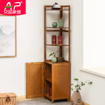 Nanzhu floor-to-ceiling tripod Corner bookshelf Tea rack right angle cabinet Solid wood flower rack Living room dining room corner shelf