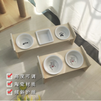 Cat bowl ceramic tilt plus height adjustable protection cervical vertebra Pet Bowl double bowl three bowl anti-knock
