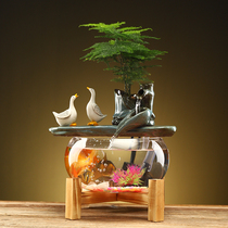 Flow water wealth ornaments office desktop small fish tank Creative Glass decorations small household mini goldfish tank