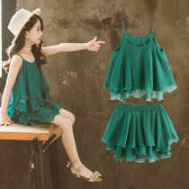 Girls dress with dress for summer clothes 2022 new foreign air female baby Han version suit Snow spinning pendant with skirt Children princess dress