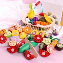 Young children wooden chopping fruit vegetable basket kitchen lebaby kitchen see home magnetic toy gift
