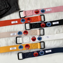 Korean ins style Sesame Street cartoon cute Harajuku canvas belt student jeans casual pants with double ring buckle