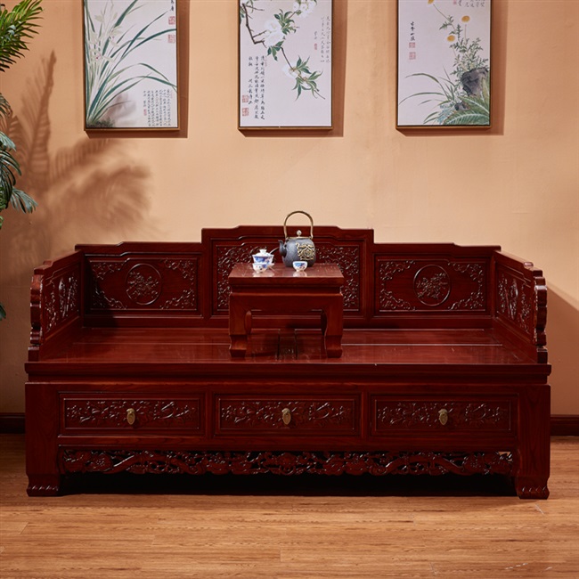 North Elm Arhat bed carved new Chinese sofa bed Retro Arhat bed Small apartment living room solid wood furniture
