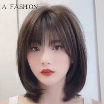 Wig female short hair net red bobble natural full real hair air bangs fashion face repair full head wig set