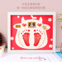 Newborn baby handprint souvenir hand foot photo frame full moon 100 days souvenir calligraphy painting cow baby one year old foot ink