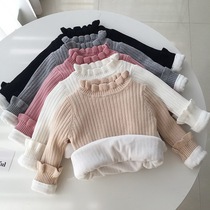 Winter baby fleece sweater warm pullover girl thickened knitted sweater baby foreign style bottoming shirt