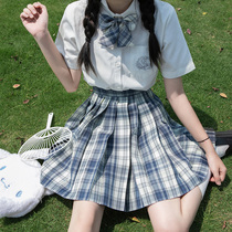 Original jk grid skirt Genuine uniform set Full set of summer female student short skirt Pleated skirt Japanese childrens grid skirt