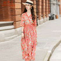 Beach skirt seaside holiday Super fairy summer 2021 new floral chiffon dress Bohemia Medium-length dress