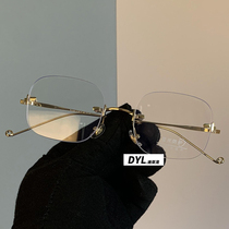 Ultra light rimless myopia glasses female Jennie the same model can be equipped with degree plain eyes without border flat light frame