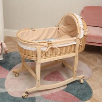 Rattan baby cradle bed car portable basket solid wood bed old-fashioned manual coax baby comfort newborn cradle