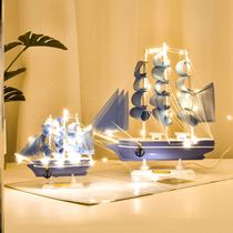 Smooth sailing boat ornaments wooden boat model crafts put office decorations modern light luxury personality