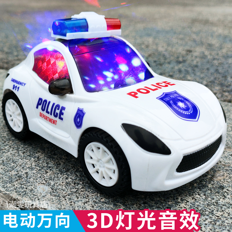 电动警车玩具小汽车男女孩万向行驶3D炫彩灯光音乐音效卡通迷你仿真早