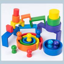 12 pieces of large rainbow building blocks stacked music Mengs childrens intellectual development baby to build wood intelligence toys